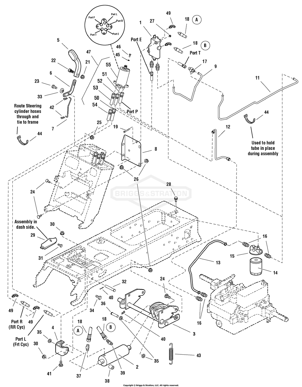 Lift Group - Hydraulic Lift With Power Steering Diagram and Parts List for 107250070 (2691088-00)(2012) Briggs and Stratton Lawn Tractor